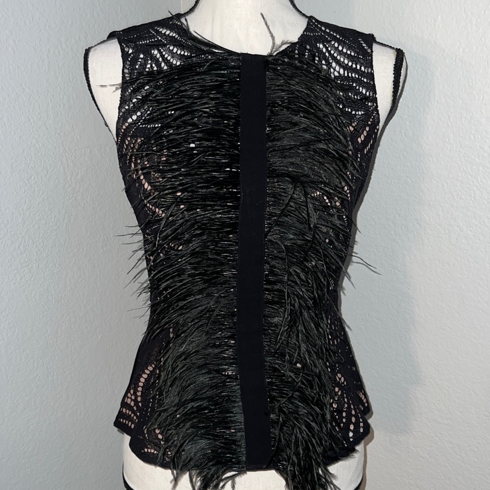 BCBGMaxazria Women Top With ostrich fur XS